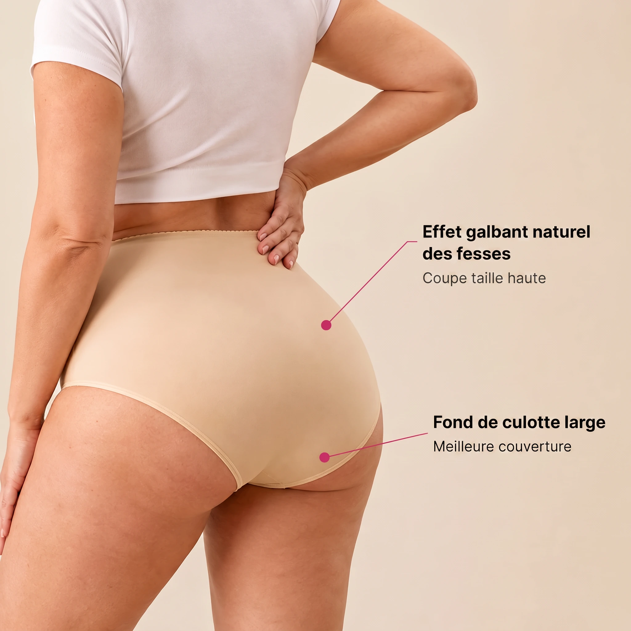 Fessiers galbés, pas aplatis — Taille lisse, sans bourrelet